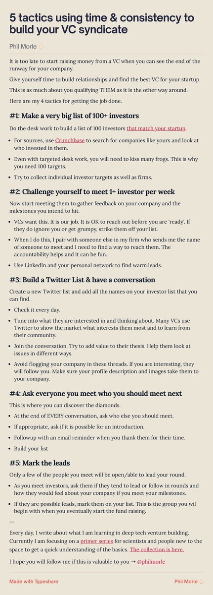 philmorle's tweet photo. Build a valuable investor syndicate that fits your startup perfectly. More thoughts for scientists starting their journey into the world of venture capital. https://t.co/HijXCSYQpn