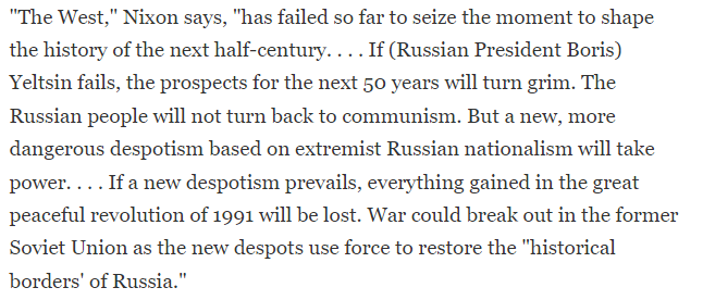 On the direction of post Soviet Russia you've got to hand it to

*checks notes* 

Richard Nixon