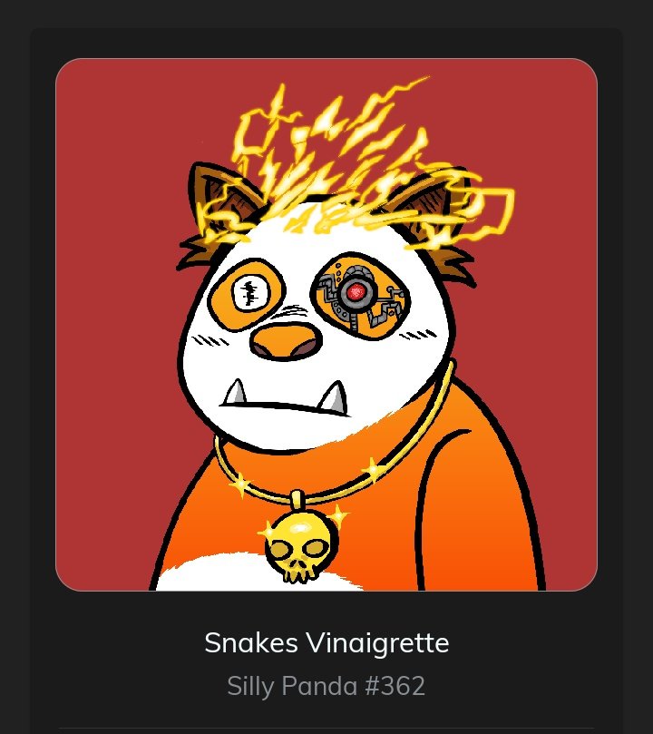 I got the best silly panda 🥳🥳💥💥💃💃💃
Snakes vinaigrette 🧐🥳😂💥💃
@steve_tfc @TFAmaniac <a href="/georgekafkarkou/">george - baller #522 by TFA</a> <a href="/lamis80/">Lamis</a> <a href="/TheFutbolCoin/">TFC Official</a> @MrDimoNftPromot <a href="/TheMoonCarl/">Carl Moon 🌙</a> <a href="/davidgokhshtein/">David Gokhshtein</a> <a href="/cz_binance/">CZ 🔶 BNB</a> <a href="/the_binancenft/">Binance NFT</a> <a href="/BoredApeYC/">Bored Ape Yacht Club 🍌</a> <a href="/boredpanda/">Bored Panda</a> <a href="/thesillypandas/">thesillypandas</a> @theowlswiseeyes <a href="/Soleaswest/">Andreas Soleas</a>