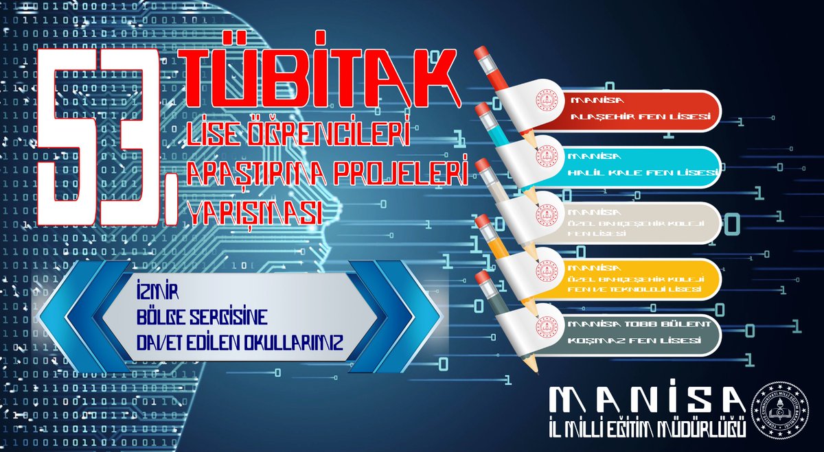 📢2022 Yılı TÜBİTAK 2204 - A Lise Öğrencileri Araştırma Projeleri Yarışması İzmir Bölge Sergisine Davet Edilen Projeler belli oldu.

Bölge sergisine 5️⃣ projeyle davet edilen okullarımızı tebrik ediyoruz.👏👏

<a href="/tcmeb/">Millî Eğitim Bakanlığı</a> <a href="/ManisaValiligi/">Manisa Valiliği</a> <a href="/ProfHasanMandal/">Prof. Dr. Hasan Mandal</a> <a href="/mdikici45/">Mustafa Dikici</a> <a href="/Tubitak/">TÜBİTAK</a>