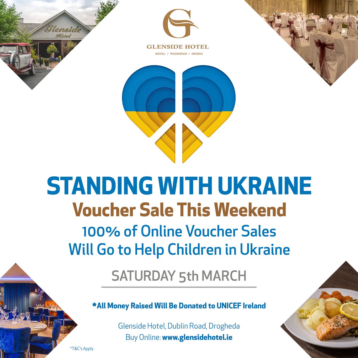 Last remaining vouchers in aid of <a href="/unicefireland/">UNICEF Ireland</a> for the #ChildrenOfUkraine. 100% of what you spend will be donated. glensidehotel.ie #StandWithUkraine #louthchat