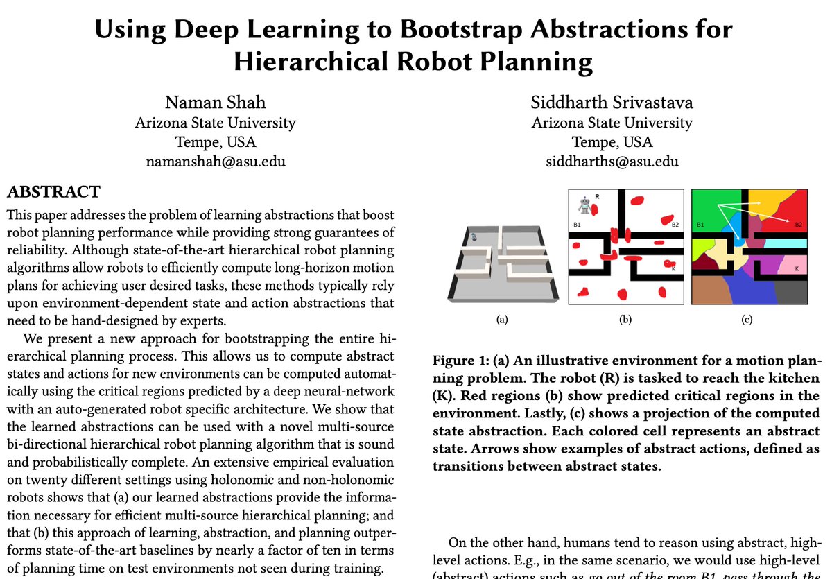 sidsrivast's tweet image. We use hand-coded state and action abstractions extensively in AI planning. Where do these abstractions come from? Our #aamas2022 paper develops methods for learning such abstractions from scratch and for using them to solve robot planning problems efficiently and reliably.🗝️🥡👇