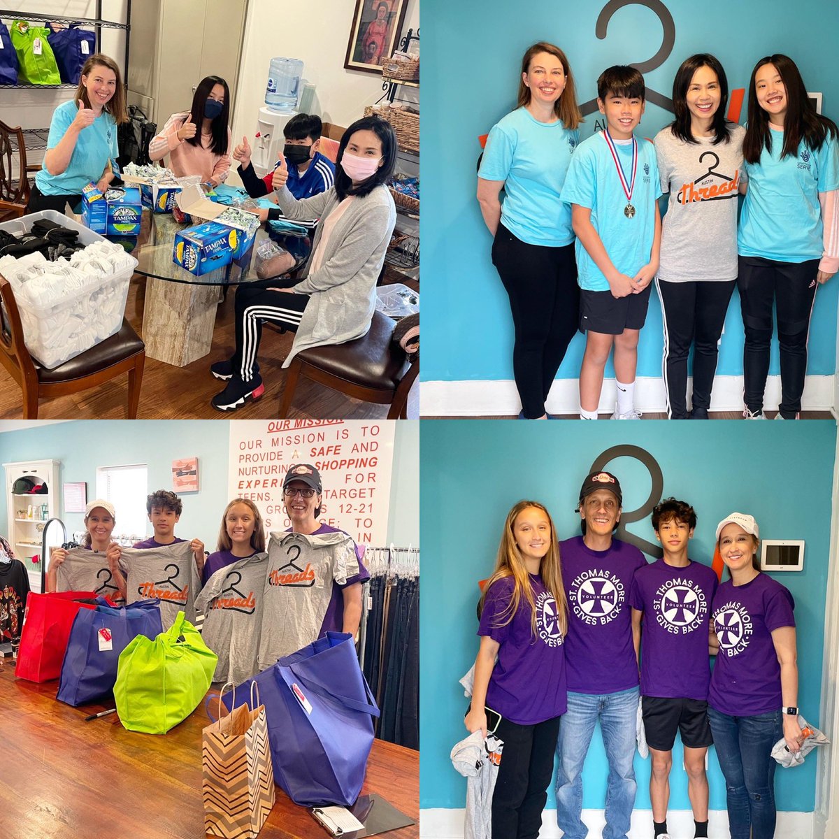 Austin_Threads's tweet photo. (1/2)An awesome Saturday with full shop, and even fuller hearts! We welcomed 3 great families in the shop today. 1 to shop, and 2 to volunteer! Thank you @generationserve and Nicole, for helping us bundle socks, undies, and sanitary items! And thank you to Jennifer… https://t.co/jSn8u4uqI4