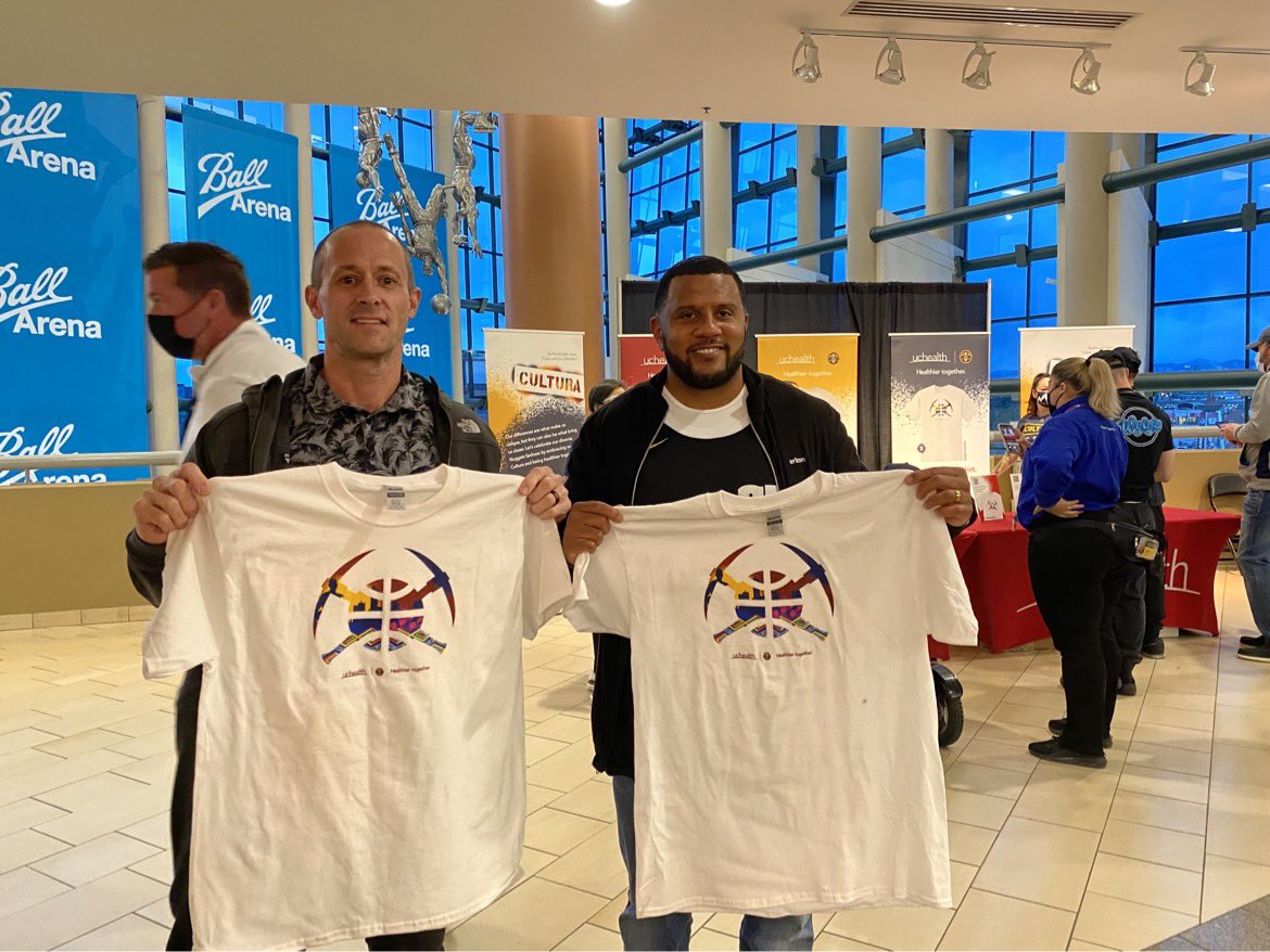 nuggets's tweet photo. Shoutout to @uchealth for the awesome free Denver-themed shirts. Stay tuned for  future games where a new “Cultura” tee might drop👀 https://t.co/ufGQgAac3L