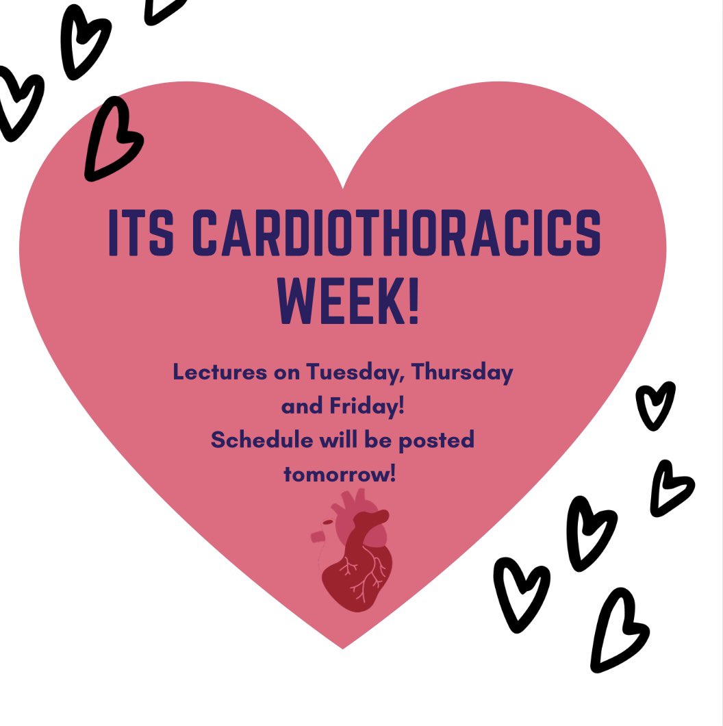 Welcome back! ❤️ Next week is cardiothoracics week! Stay tuned for the lecture schedule which will be posted tomorrow! 🫀