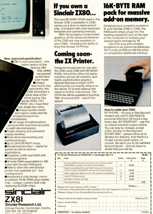 Retro70sChild's tweet photo. Happy Birthday ZX81 
41 years old 05/03/81
---
First Advert in Personal Computer World for the ZX81 April 1981
#repost
#zx81 #sinclair #SirCliveSinclair 
#vintagecomputer #retrocomputer #retrogaming #retrogamer #PersonalComputerWorld #z80processor https://t.co/dzWDWiJDSB