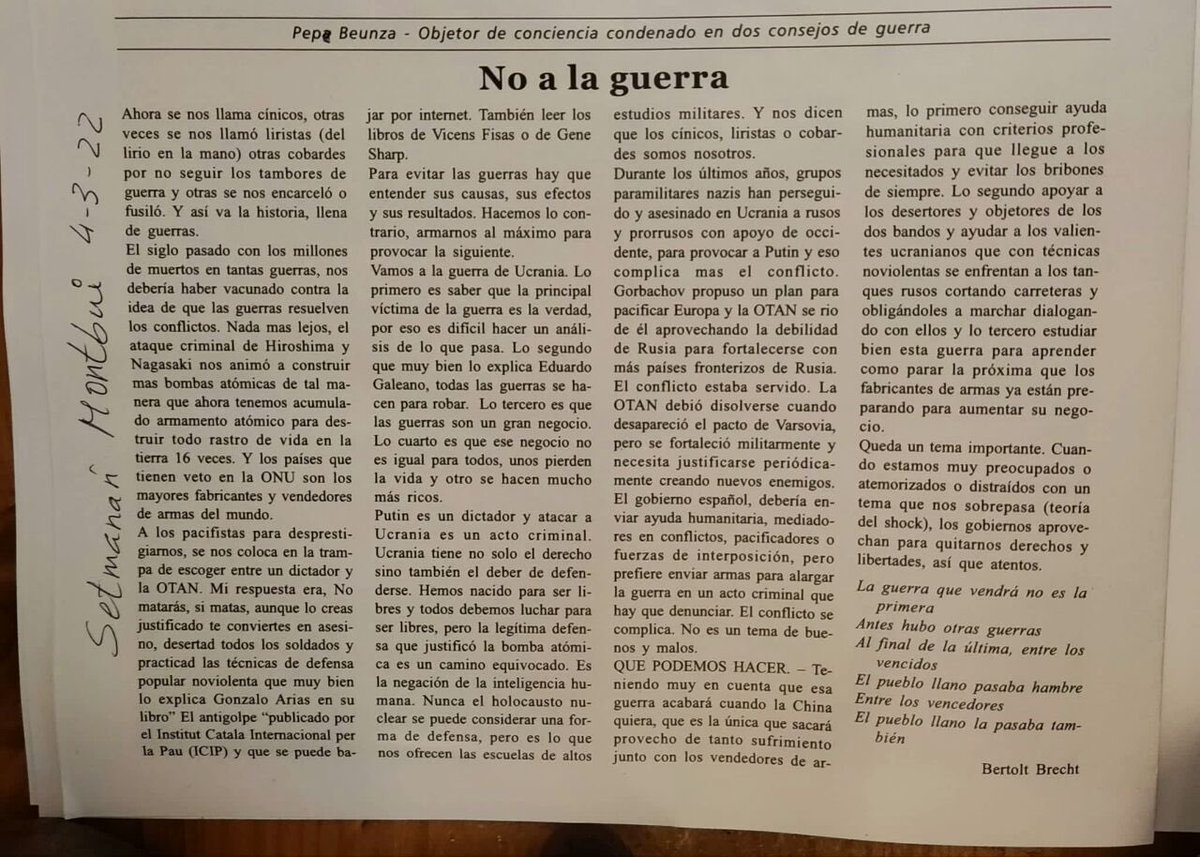 mdelasm's tweet photo. Aquest article del Pepe Beunza em sembla un dels millors que he llegit aquests dies sobre la guerra a #Ucraïna https://t.co/a8g8HCzk9I