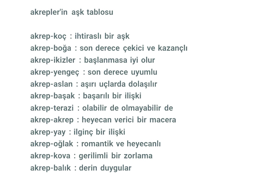 AKREP aşk tablosu: