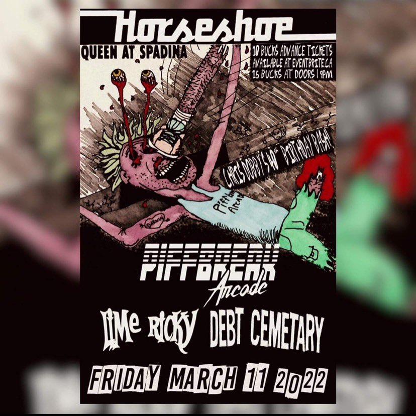 Next Friday!! <a href="/HorseshoeTavern/">The Horseshoe Tavern</a> LET’S GO TO THE PUNK ROCK SHOW 🤘🏻<a href="/PiffbreakArcade/">Piffbreak Arcade</a> 
#punk #toronto #livemusic #punkrock #music