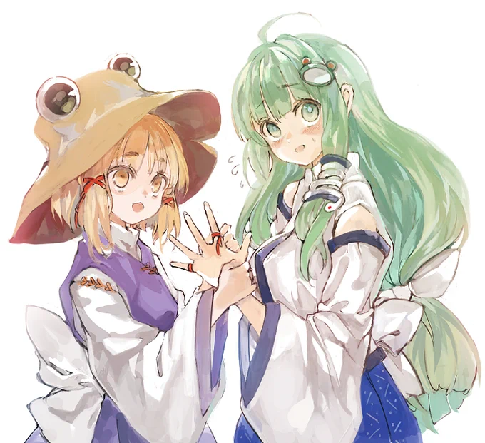 絵チャの産物、
東方の東風谷早苗と洩矢諏訪子。

「昔はねぇ…早苗は
『スワちゃんと結婚する』って
うるさかったんだよ?」
「そ、存在しない記憶ですね…」 