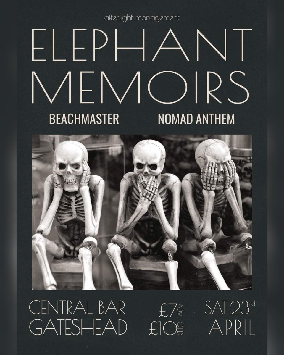 elephantmemoirs's tweet photo. Calling people of Gateshead (and surrounding areas). Next month we play  at The Central Bar!!

It's great to he headlining such a great venue in our hometown. Would mean a lot for you to come and join us for a cracking night!!

Tickets - https://t.co/jtqXOdWz6I https://t.co/ObkqckkERp