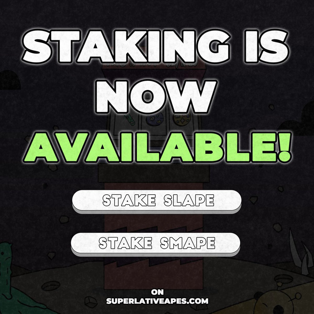 STAKING IS LIVE!!! 🌈🚀 

Stake your #SLAPE or #SMAPE and earn $SLAPE coin now at superlativeapes.com!