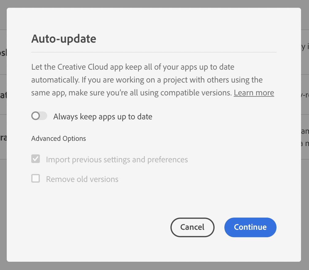 Nice strong-arm tactics <a href="/Adobe/">Adobe</a> So if I don’t choose auto update and want to manually control it, you get all butthurt and won’t import my previous settings and preferences? Can a billion dollar company get more petty then this? I’d like to remind you I pay for CC. Fix this!