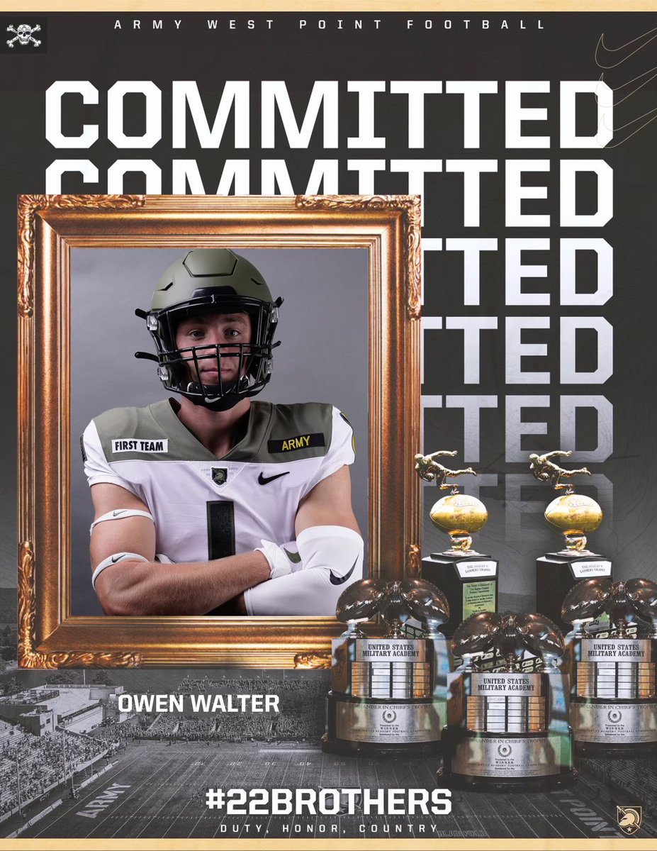 OwenWalter19's tweet photo. Committed to the brotherhood🏴‍☠️💛🖤 @PHSKnightsFBall @PHS_DeBoeuf @ArmyWP_Football @CoachJeffMonken @TuckerWaugh @CoachSaturnio @ArmyFB_Recruit @EDGYTIM @AaronASAPfit @PrepRedzoneIL https://t.co/FeOIQC3w6n