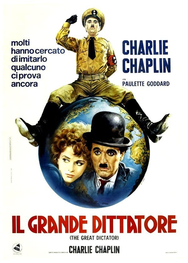 Italian movie poster for Charlie Chaplin's "The Great Dictator".
