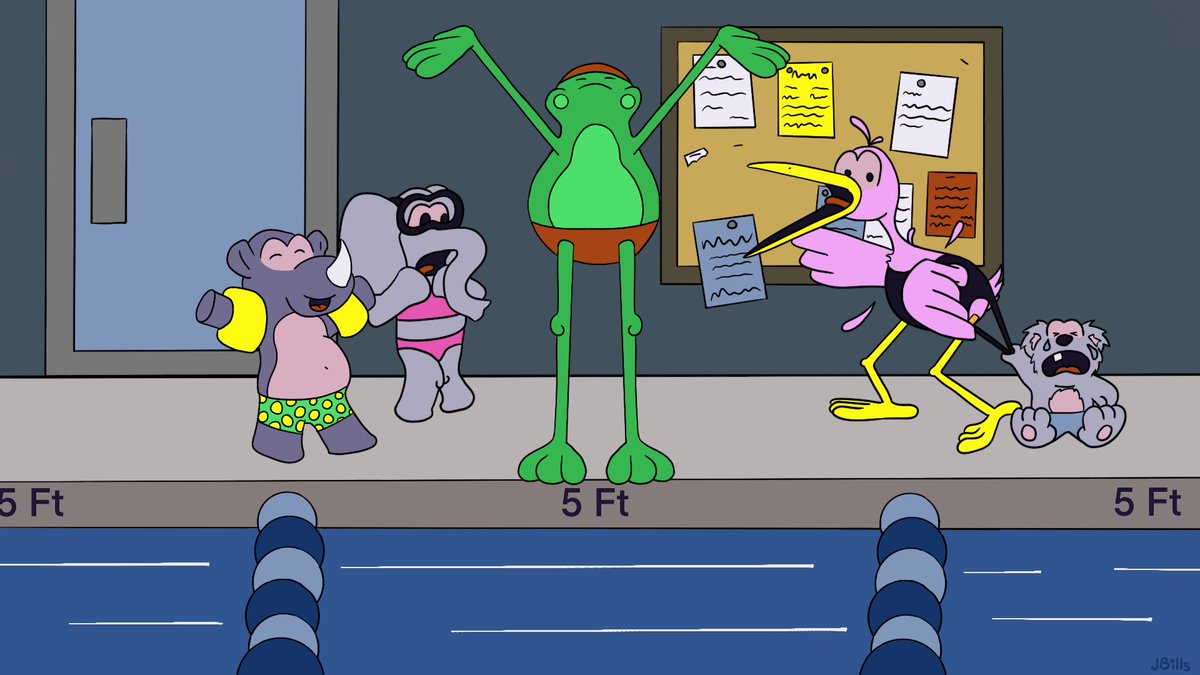 Swimming Lessons

#art #digitalart #procreate #cartoon #illustration #animals #frog #rhino #elephant #stork #koala #swim #swimming #wardrobemalfunction