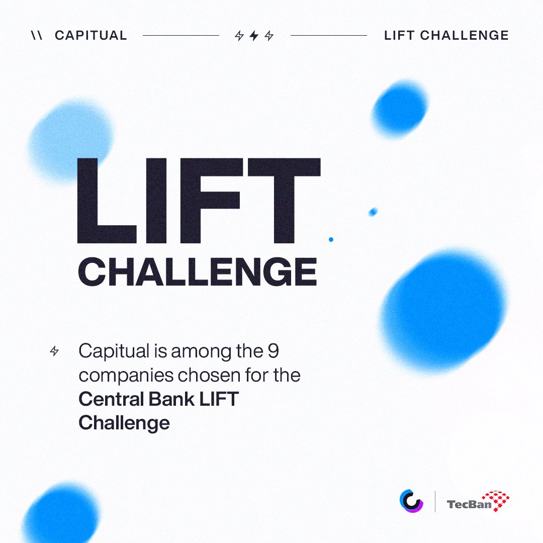 capitual's tweet photo. We are pleased to announce that we have been nominated among 9 other companies for the Central Bank LIFT Challenge!
#GoCapitual💙 #LiftChallenge #digitalbank #cryptocurrency https://t.co/jSYTaw3I20