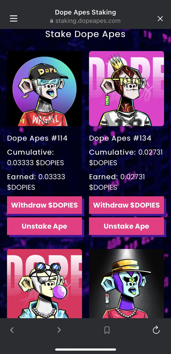 kingrichesbeats's tweet photo. First time staking NFTs! Even better that it’s with one of my favorite projects! I love this team and community! Join the wave! 🔥🚀🌊@DopeApes #DopeStaking https://t.co/XTzXkRYzvv