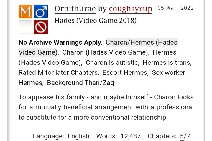 coughed_syrup's tweet photo. Since i played 3 hours of hades today, it seemed only fair that i finally update my #charmes / #chermes (which tag does the ship even use?) sug/ar dad/dy fic. #hadesnsfw. Link below if it sounds up your street. https://t.co/d2zJO7WDn1