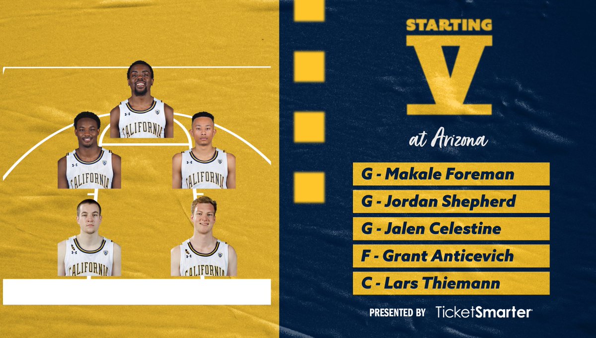 CalMBBall's tweet photo. First 🖐 at Arizona.

» Makale Foreman
» Jordan Shepherd
» Jalen Celestine
» Grant Anticevich
» Lars Thiemann

#InvestAndAttack https://t.co/o0R3DXX1O5