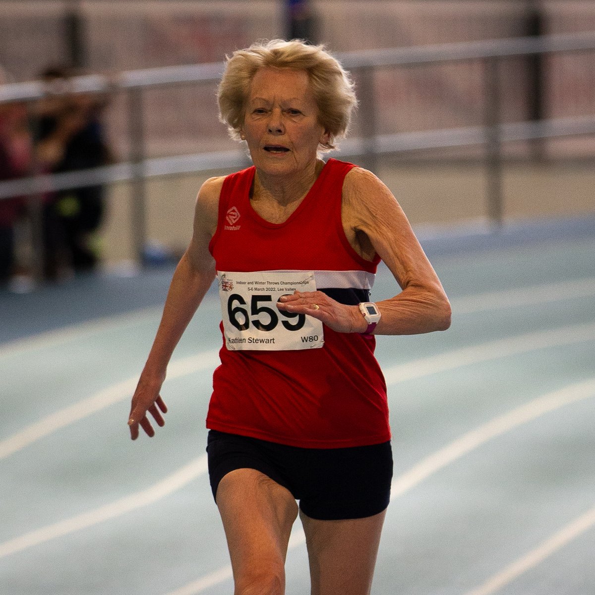 Absolutely loving being at @TheBMAFnational #trackandfield #Athletics championships at #LeeValleyAthleticsCentre this weekend and photographing superb athletes like Kathleen Stewart, 82, win the women's 200m event, 80-84 year old age group with grace, speed and style 👏🥇