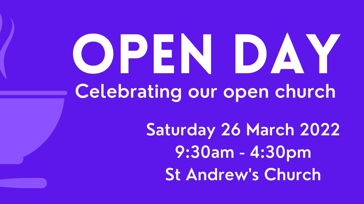 StAndrewsBish's tweet photo. There's plenty to eat at St Andrew's Church on Saturday... 
From 10:30am, come and get a bacon buttie
From lunchtime, treat yourself to home made soup
All day... there's cake, tea, and coffee galore! 
(and it's all free!) https://t.co/3vSVDmVcDl