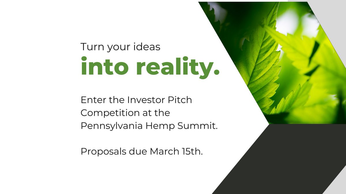 Do you have a promising new hemp product? How about an innovative idea that will benefit the hemp industry?  Excited to receive mentoring from investors and leaders in the industry?  Proposals are due March 15, 2022. #hemp