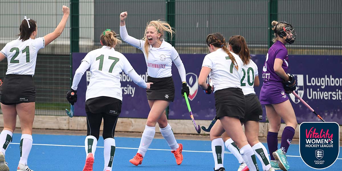 EnglandHockey's tweet photo. An action-packed day at both ends of the @Vitality_UK Women's Premier Division table 🔥

In-form Darcy Bourne inspired leaders @SurbitonHC to a crucial win while @Buckingham_HC injected fresh life into their survival bid 🙌

Full round-up 👉 https://t.co/fdtEz7sekt https://t.co/U7TCk5QVzN