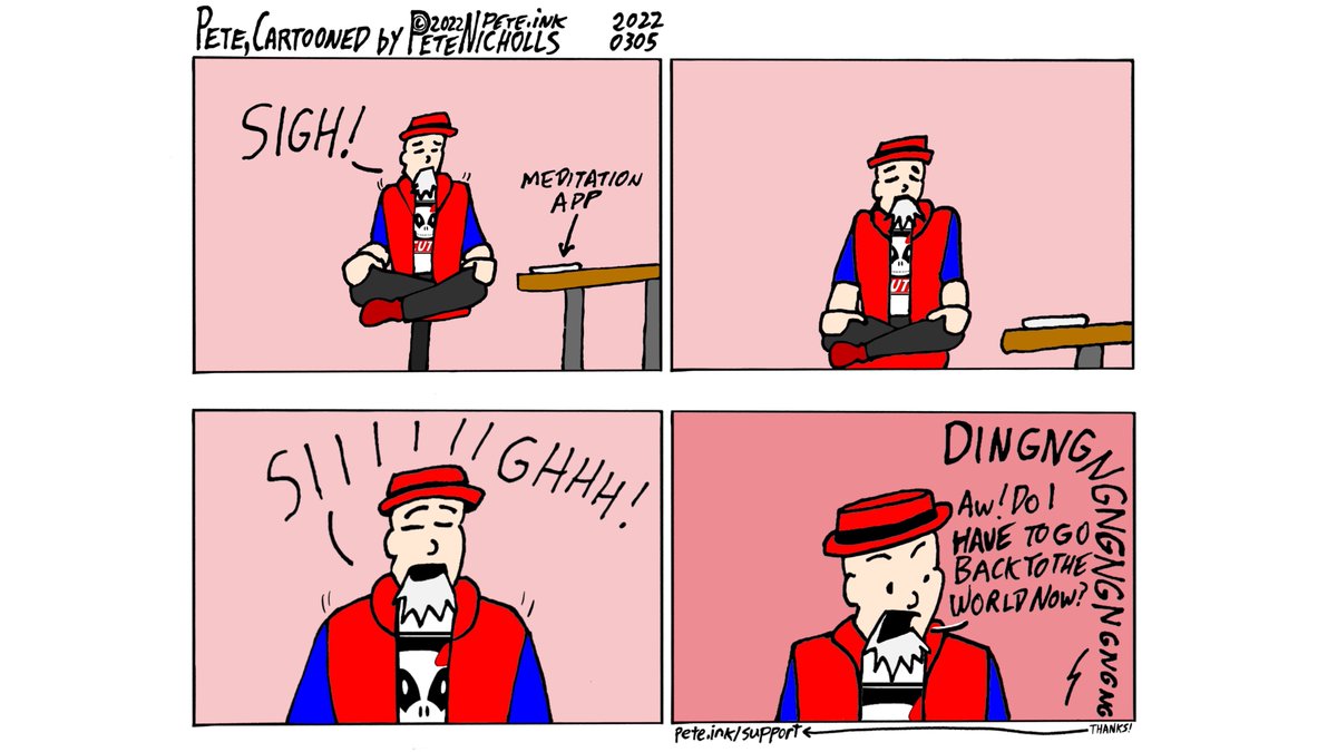 PeteCartooned's tweet photo. It's the first #PeteCartooned comic strip for 2022! If you enjoyed it, please support the cartoonist > https://t.co/kt3tSw2U0H!
#drawing #inkdrawing #iamdrawing #webcomics #webcomic #meditation https://t.co/wOZyRo7HBa