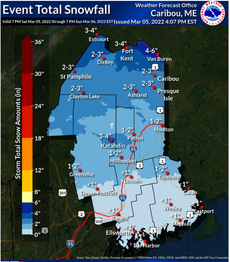 NWSCaribou's tweet photo. Expected snowfall through Sunday.#MExw https://t.co/QNGx18imwC
