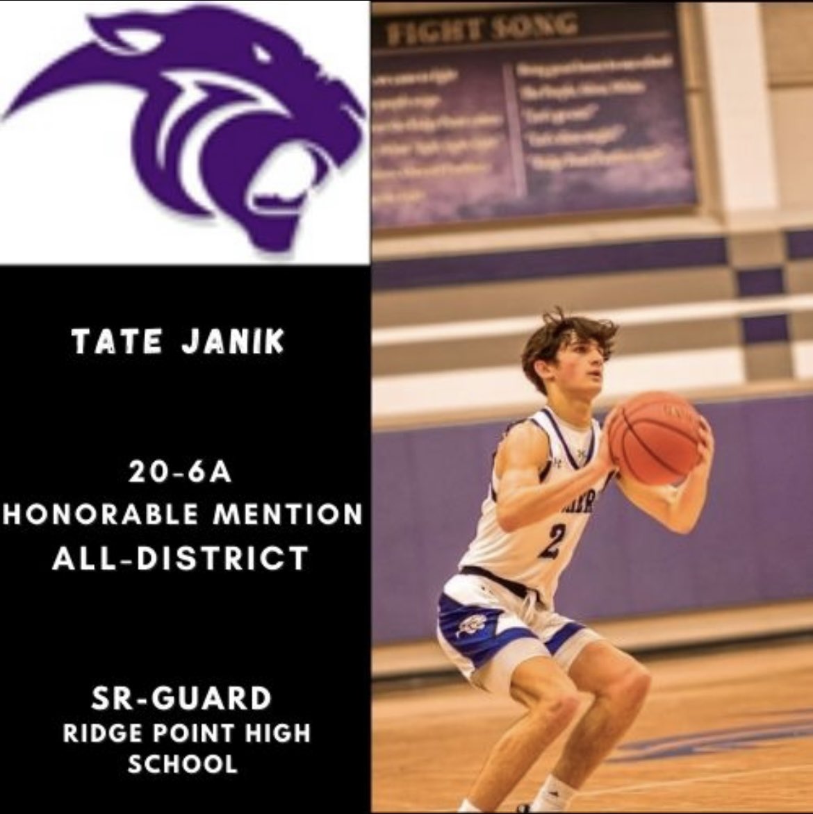 RPHS_BoysBBall's tweet photo. Congratulations @tatejanik2 on being named Honorable Mention All District. From breaking records to defending the other teams best player. You earned it and gave us everything you had. 
@RPHS_FB @RPHS_Panthers @FBISDAthletics https://t.co/0BxpMBiIJE