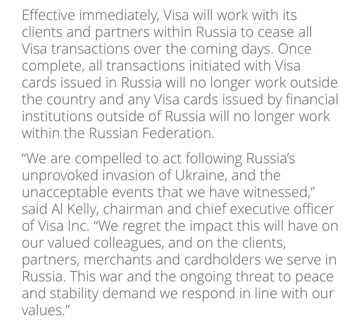 yashar's tweet photo. Visa Suspends All Russia Operations https://t.co/N8ioQJzA9B