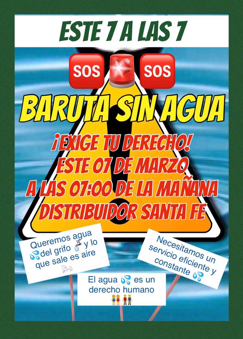Radarciudadccs's tweet photo. Vecinos de #Bsruta convocan a protesta pacífica por el derecho al agua que desapareció gracias a @HidroCapital2 desde hace semanas

Recuerda lunes 7 de marzo a las 7:00 am en el Distribuidor Santa Fe de la autopista Prados del Este...

Acompáñanos!!!! https://t.co/zf9SJHjcXA