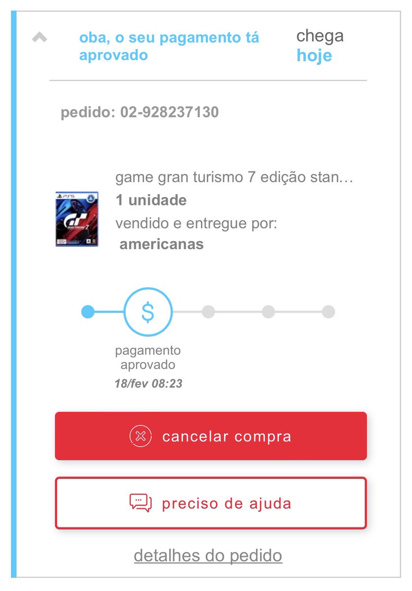 albertowagner's tweet photo. @americanas meu Gran Turismo chega hoje mesmo? Nem faturou ainda. É resquício do apagão de vocês?
#gt7 #Americanasnobbb #bugado https://t.co/xE1SB7EA7t