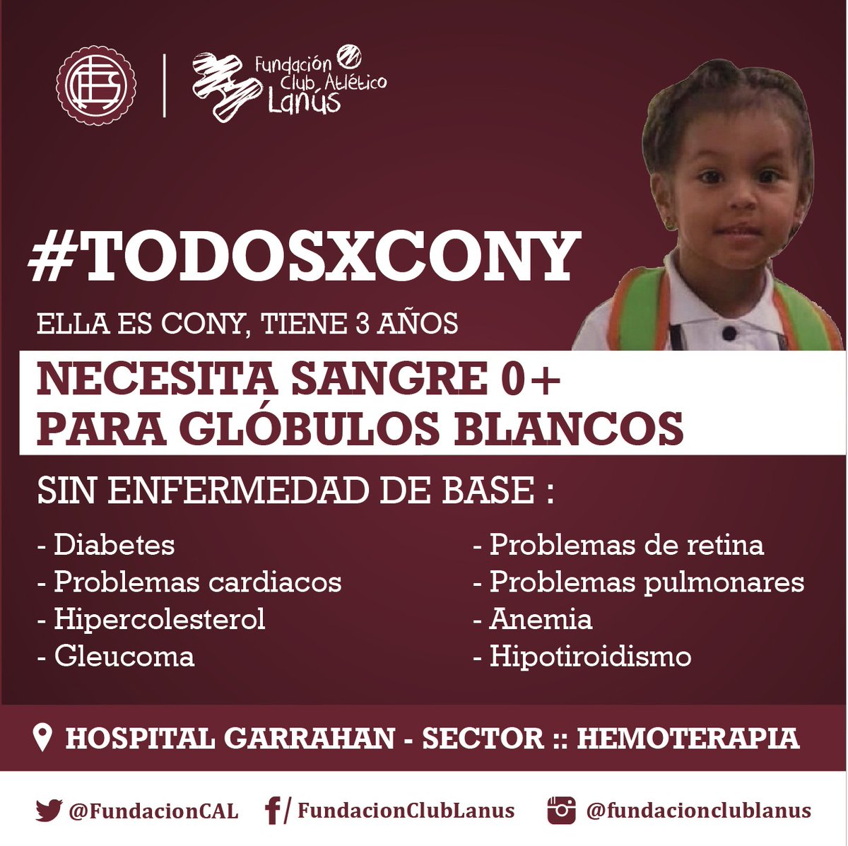 FundacionCAL's tweet photo. Cony tiene 3 años y el 1 de febrero le detectaron aplasia medular. Sufrió un shock séptico que le provocó un daño multiorgánico y niveles de presión arterial muy bajos, y se encuentra en coma inducido.

Se necesitan dadores de sangre 0+ para glóbulos blancos, sin enfermedad base. https://t.co/BAbJOlSKxT