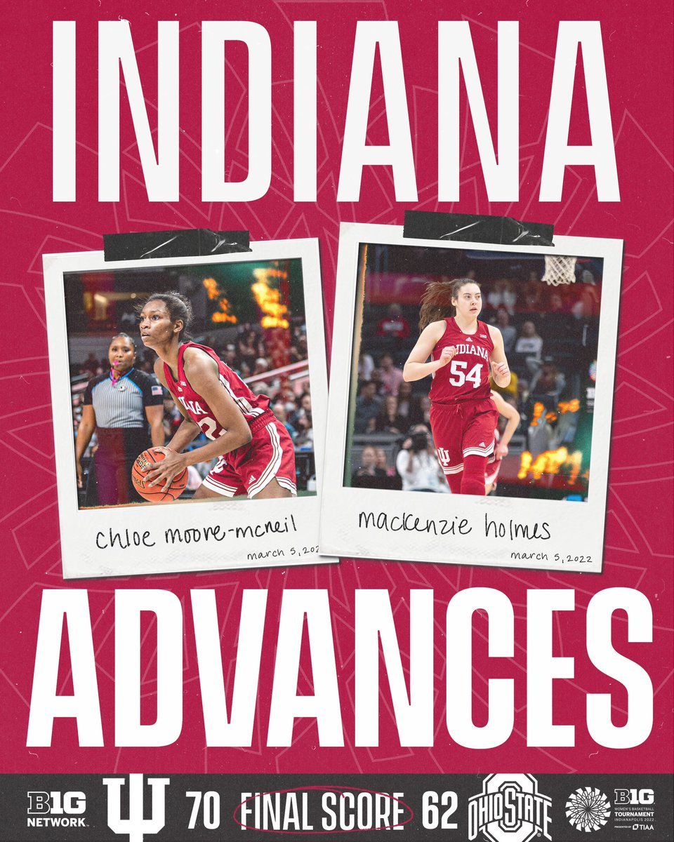 IndianaOnBTN's tweet photo. Let’s go … straight to the #B1GWBBall tourney finals‼️

@IndianaWBB will play Sunday for the 🏆. https://t.co/WNZfl1M50O