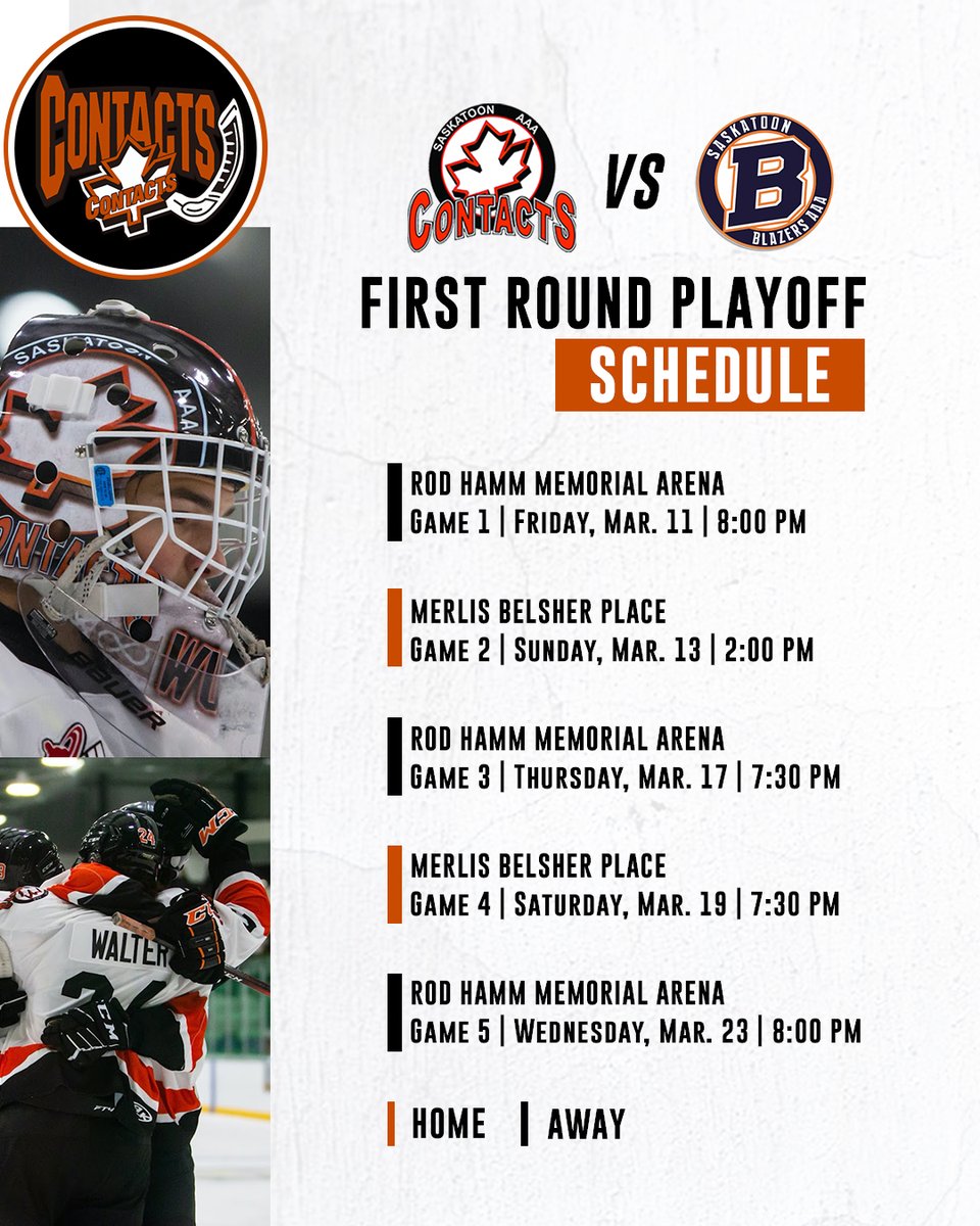 saskcontacts's tweet photo. It’s been Saskatoon’s best hockey rivalry all season long and it’s about to get even better. 

The Contacts are set to take on their crosstown rival Saskatoon Blazers in a best-of-five series in the first round of the SMAAAHL postseason, which all gets underway on Friday night. https://t.co/fQ6rUX84hh