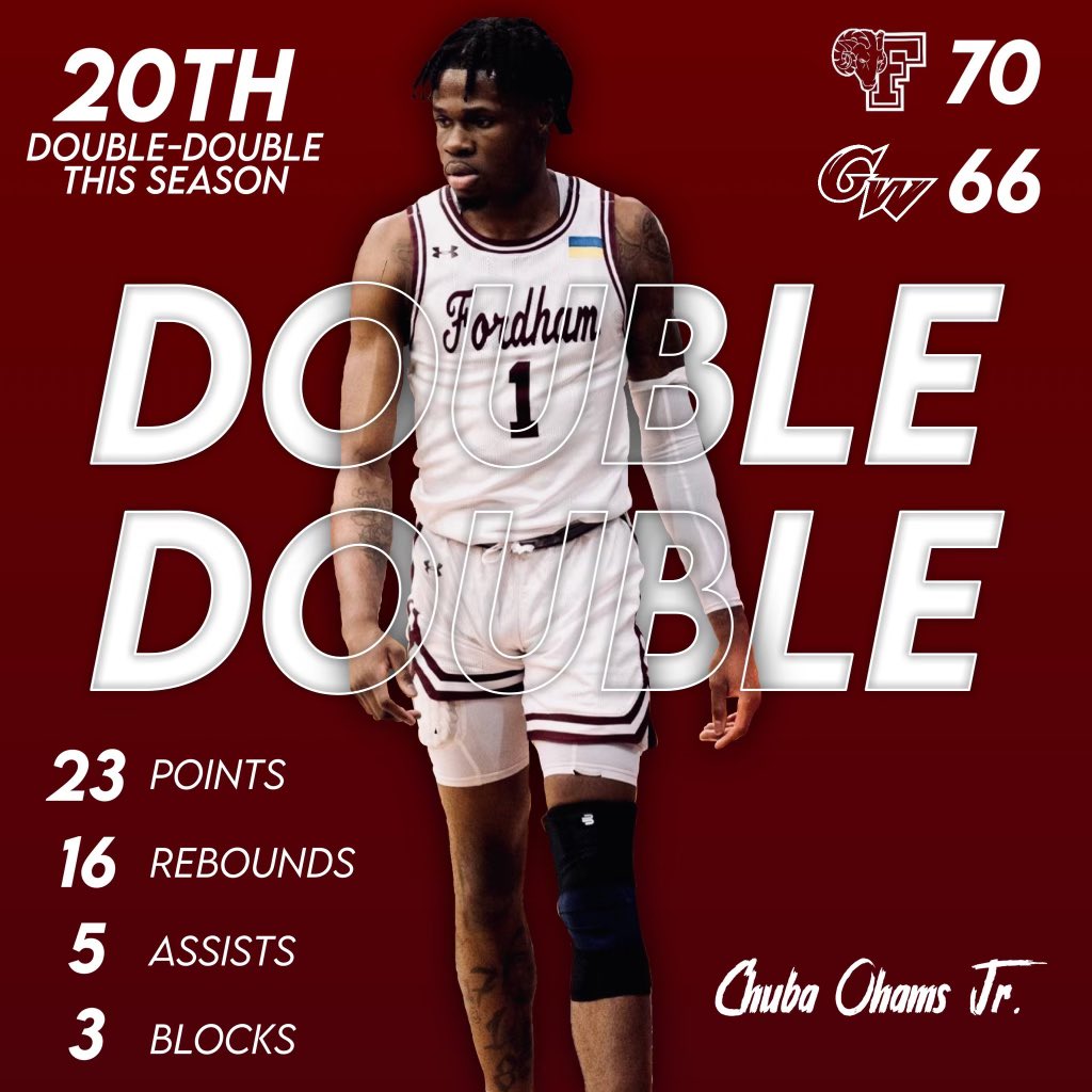 FordhamMBB's tweet photo. Chuba Sets the Single Season Double Double Record on Senior Night! https://t.co/ZMHCtZF4Ey