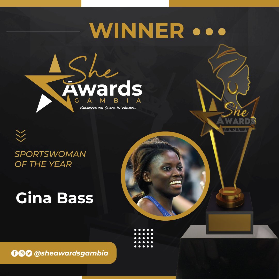 SheAwardsGambia's tweet photo. Sportswoman of The Year goes to Gina Bass (received on behalf of) 

Presented by Ms. Jainaba Faye-Kah, @JainabaFaye 
British High Commission

#SheAwards220 
#IWD2022 https://t.co/xHv2fmTttY