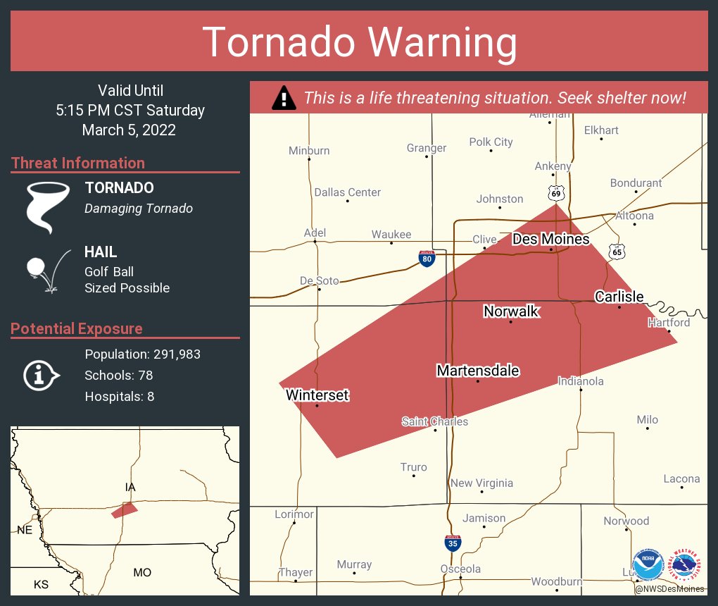 NWS Tornado on Twitter "Tornado Warning continues for Des Moines IA