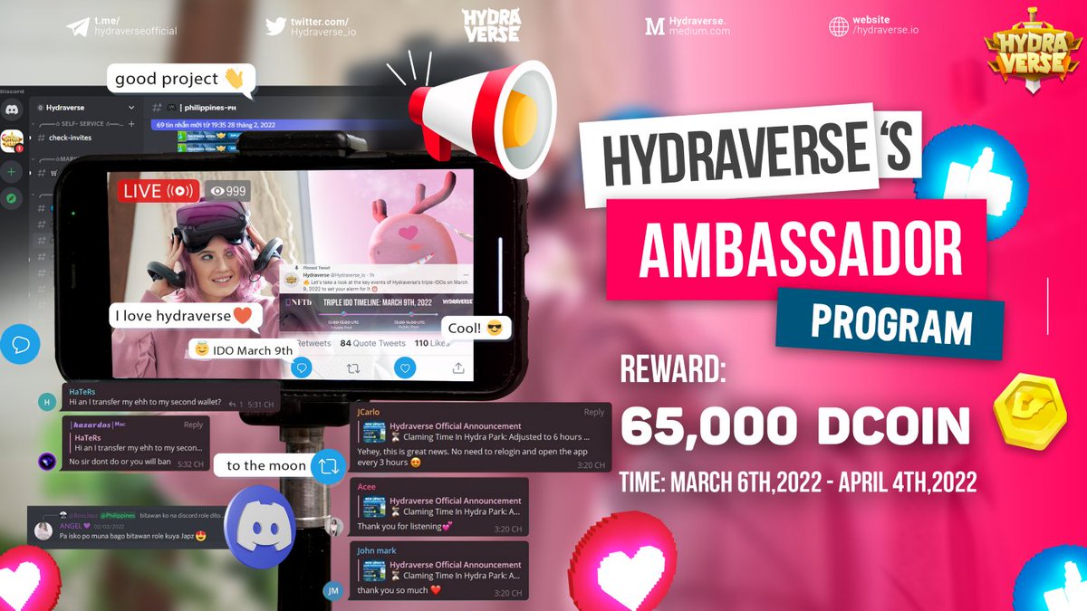 Hydraverse_io's tweet photo. 🙌🏻 Greetings civilians! We are happy to announce the Hydraverse's Ambassador Program to be open for application! 🥳

Let's participate and share the total reward pool of 65,000 Dcoin! 💸

Read detail here 👇🏻
https://t.co/MpbrovrsVw https://t.co/bAnYVsLTWc