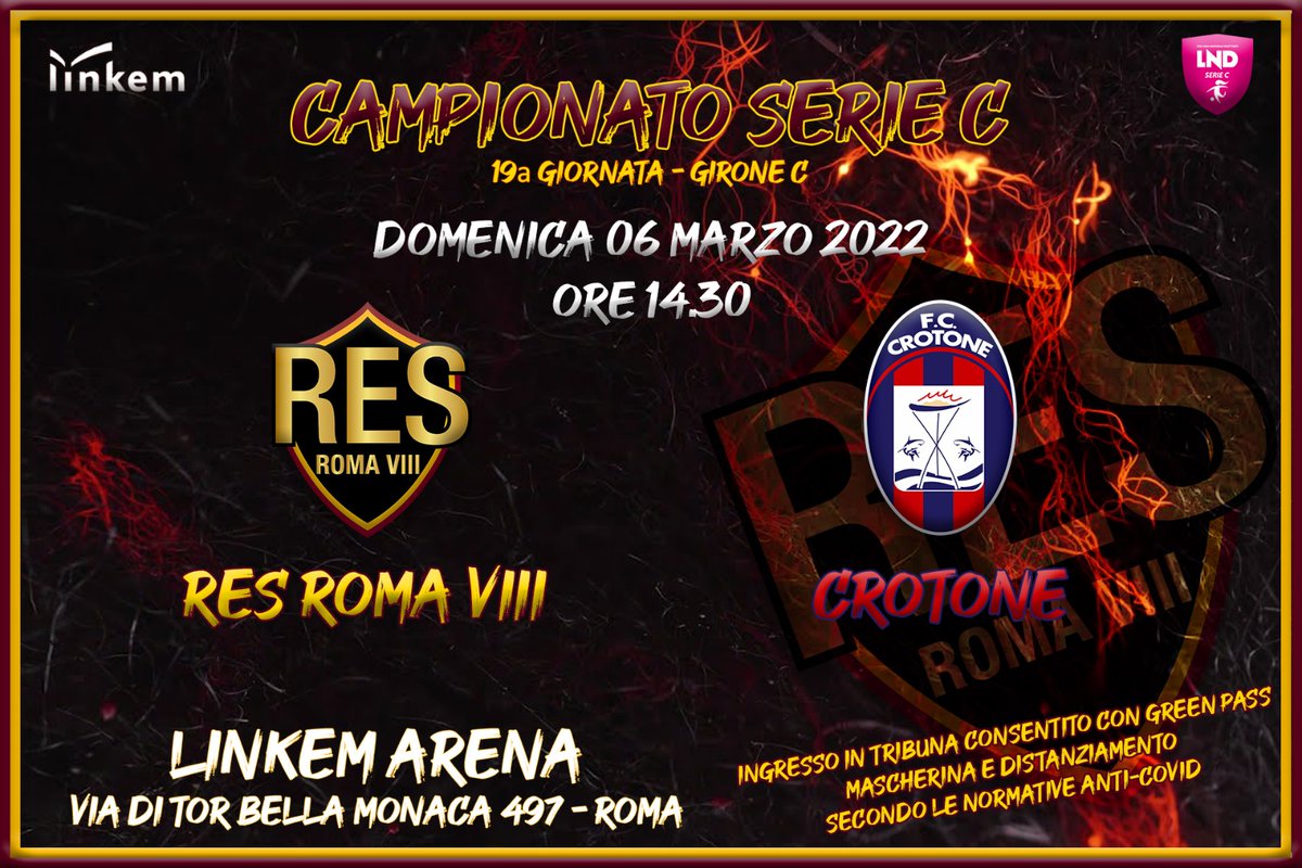 ResRomaCalcioFe's tweet photo. 🔥🔜 𝟏𝟗𝐚 𝐆𝐈𝐎𝐑𝐍𝐀𝐓𝐀 𝐒𝐄𝐑𝐈𝐄 𝐂

𝐑𝐄𝐒 𝐑𝐎𝐌𝐀 𝐕𝐈𝐈𝐈 𝐯𝐬 𝐂𝐑𝐎𝐓𝐎𝐍𝐄

📆 Domenica 6 Marzo 2022 

🕒 Ore 14.30

🏟️ Stadio "Linkem Arena"

🎥 La partita sarà trasmessa in diretta su questa pagina

#ResRomaVIII 💛❤️
#UnicoGrandeAmore https://t.co/4l8Jjh6d8f