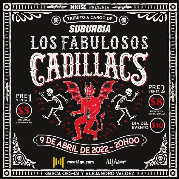 Damos inicio este año con un show que nadie se puede perder! No se queden sin sus preventas.
#tributo #Ska #LosFabulososCadillacs #FabulososCalavera #Suburbiaska #concierto #elleon #matador #malbicho #elgeniodeldub #rudeboys #quito #ecuador #envivo #gig #punk #reggae #rocksteady