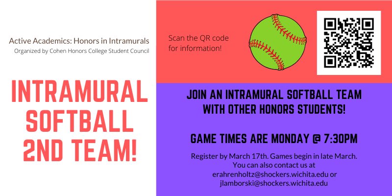 One team wasn’t enough! Join our NEW intramural softball team the Flying Pandas by scanning the QR code below. Sign up ends March 17th, so be sure to claim your spot!