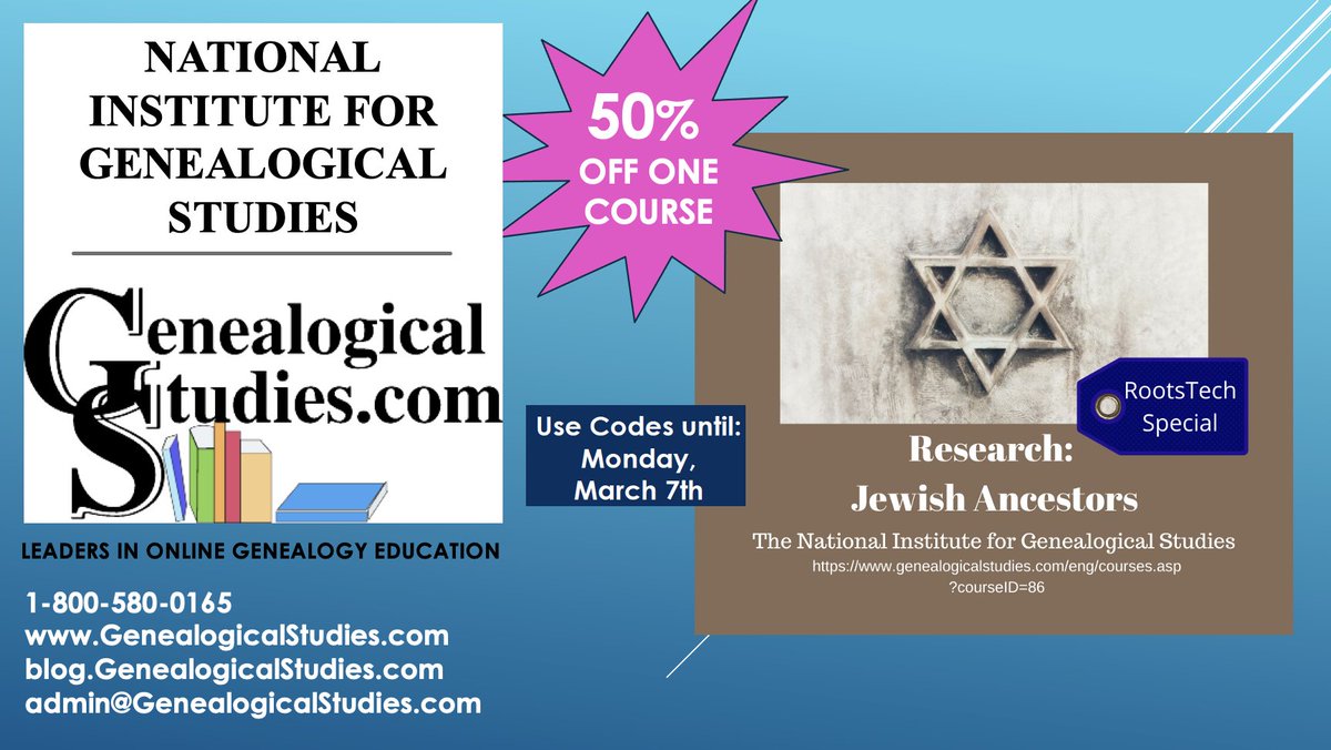 GeneaStudies's tweet photo. Research: Jewish Ancestors: Claim 50% off ONE course with #DiscountCode for #RootsTech2022 from @GeneaStudies. Codes expire on March 7th. Visit us in the Expo Hall. #familyhistory #genealogy #skillbuilding #onlineeducation 
https://t.co/DIxbSV5n8A
https://t.co/9QovJ9hjIB https://t.co/urukfgWxxL