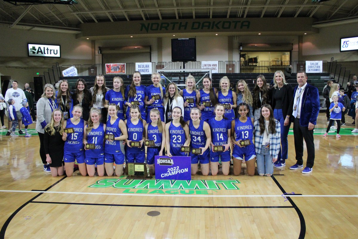 NDHSAA's tweet photo. 2022 NDHSAA Class B Girls Basketball State Champions: Kindred Vikings 
https://t.co/sL039yZ5Gl #NDHSAA #NDpreps https://t.co/FwzJZQYypV