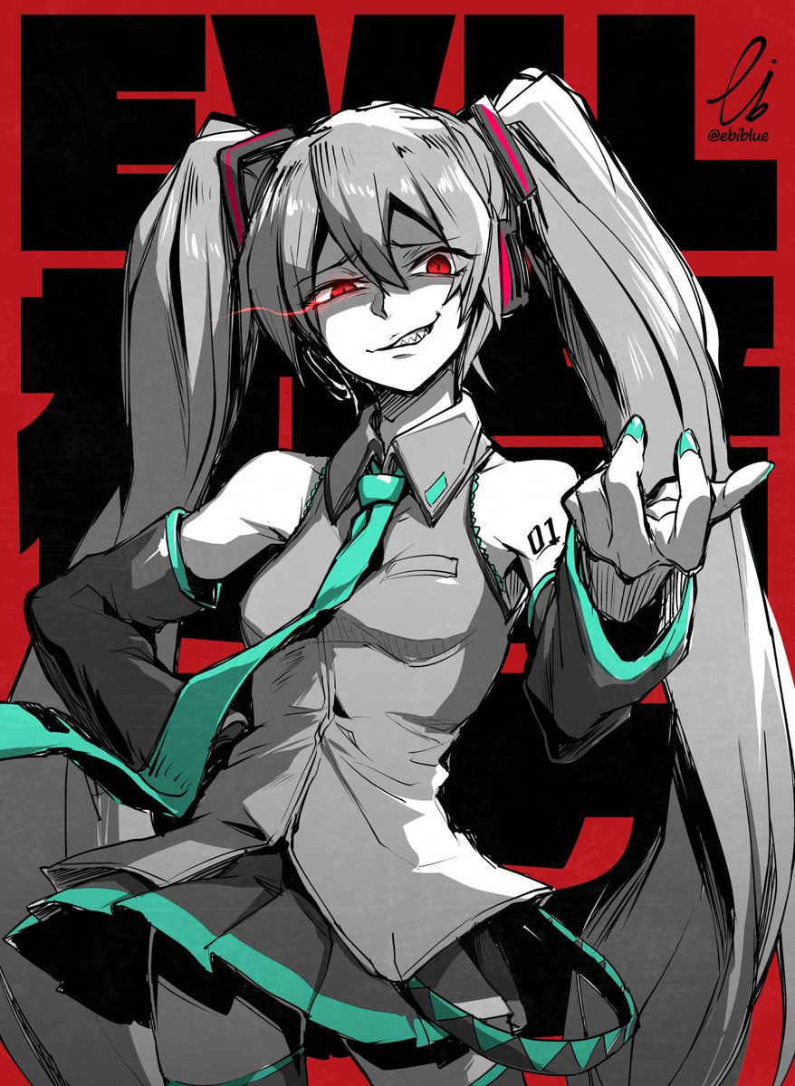 hatsune miku 1girl solo twintails red eyes long hair detached sleeves skirt  illustration images