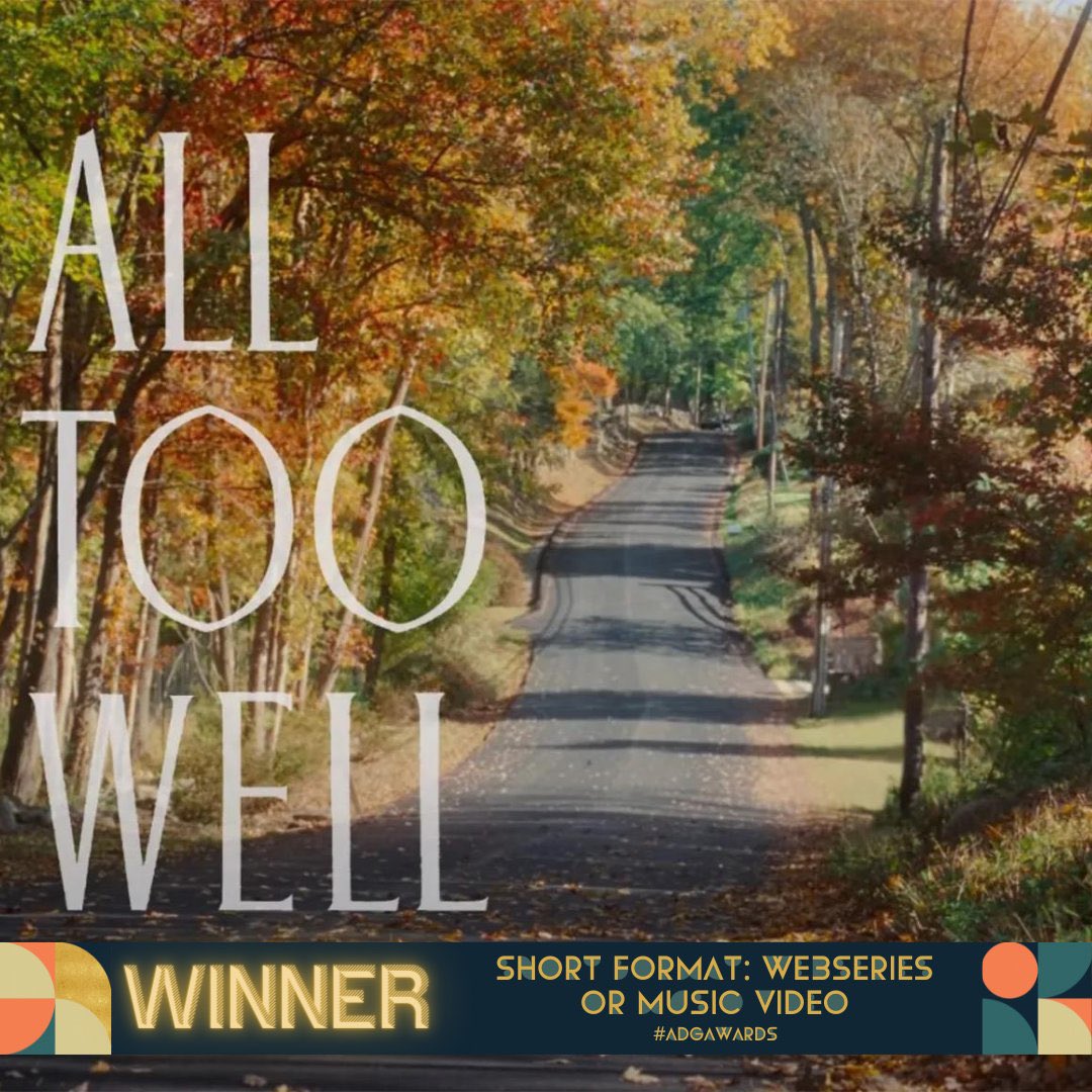 🏆| @taylorswift13's ‘All Too Well’ wins for Short Format: Webseries or Music Video at the #ADGawards! Congrats to production designer Ethan Tobman!