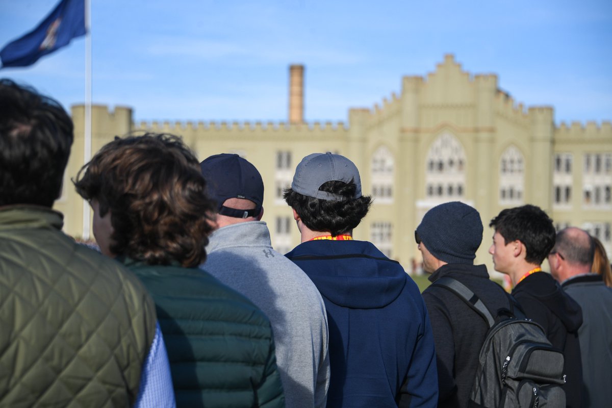 VMI1839's tweet photo. As part of the event, held several times each semester, participants learned about the VMI experience through speaking with cadets, faculty, and staff, touring post, staying overnight in barracks, and watching the Corps of Cadets march in a parade.
#RahVaMil #BigFlagDay https://t.co/Dpn01aXrVw