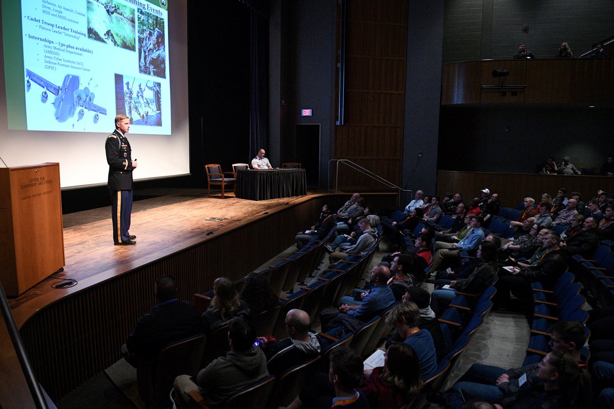 VMI1839's tweet photo. As part of the event, held several times each semester, participants learned about the VMI experience through speaking with cadets, faculty, and staff, touring post, staying overnight in barracks, and watching the Corps of Cadets march in a parade.
#RahVaMil #BigFlagDay https://t.co/Dpn01aXrVw